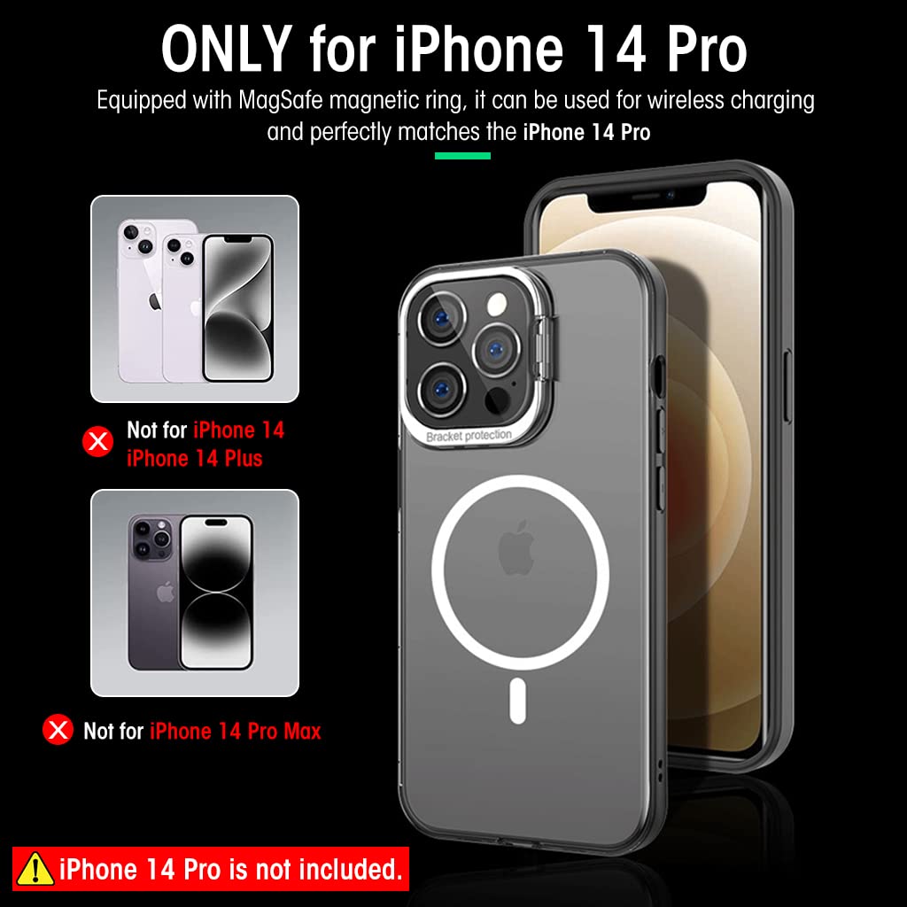 ZORBES Phone Case for iPhone 14 Pro, Compatible with MagSafe, TPU Phone Case with 2 in 1 Camera Protective Bracket/Phone Holder, Anti-Scratch Protective Phone Case for iPhone 14 Pro Black