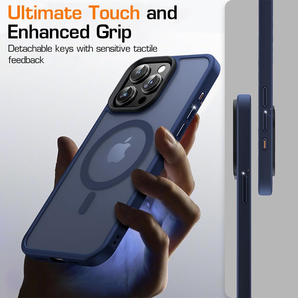 ZORBES Phone Case for iPhone 15 Pro Max Anti-Scratch Rubber Framed Phone Cover with Metal Button Cover, Compatible with MagSafe Full Protection Phone Case for iPhone 15 Pro Max 6.7