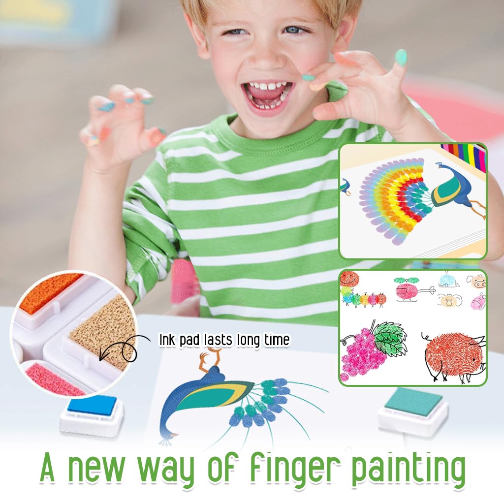 PATPAT Finger Painting Kit for Kids, Drawing Kit DIY Painting Book Drawing Books, 12 Colors Set for Kids with 16Pcs Painting Card, Non-toxic Safe Art and Craft Kit for Girls