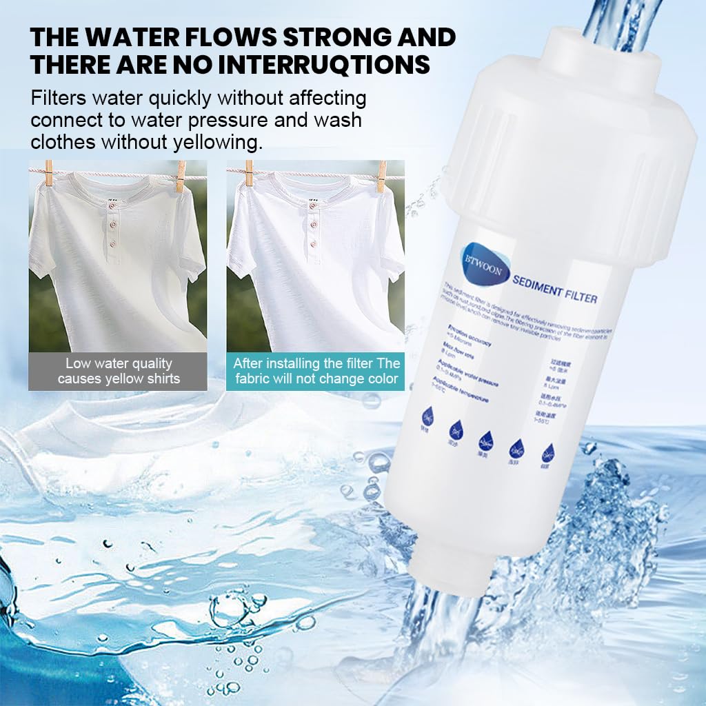 Serplex Sediment Water Filter for House Water System Water Filter Cartridge with 3 Replacement Filter Cartridge Universal Sediment Water Filter for Laundry, Kitchen, Bathroom, Toilet Water System