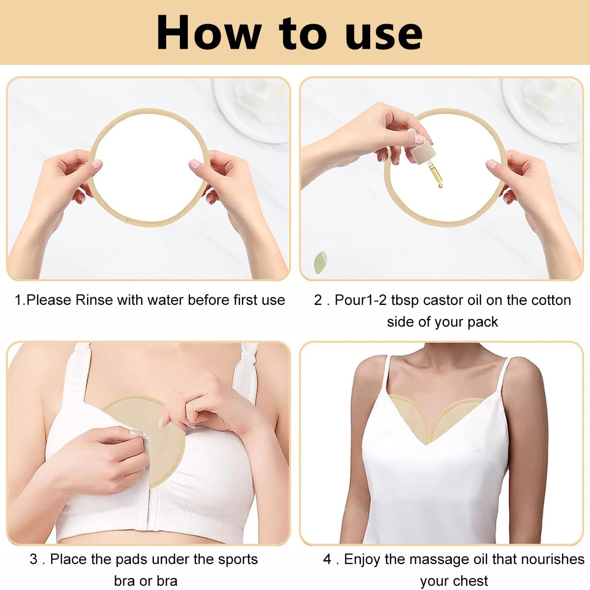 HANNEA 4Pcs Castor Oil Pack for Breast, Reusable Organic Castor Oil Pack Wrap, Castor Oil Nursing Pads, Soft Flannel Castor Oil Breast Pads Nursing Pads for Comfort Relaxing Daily Use