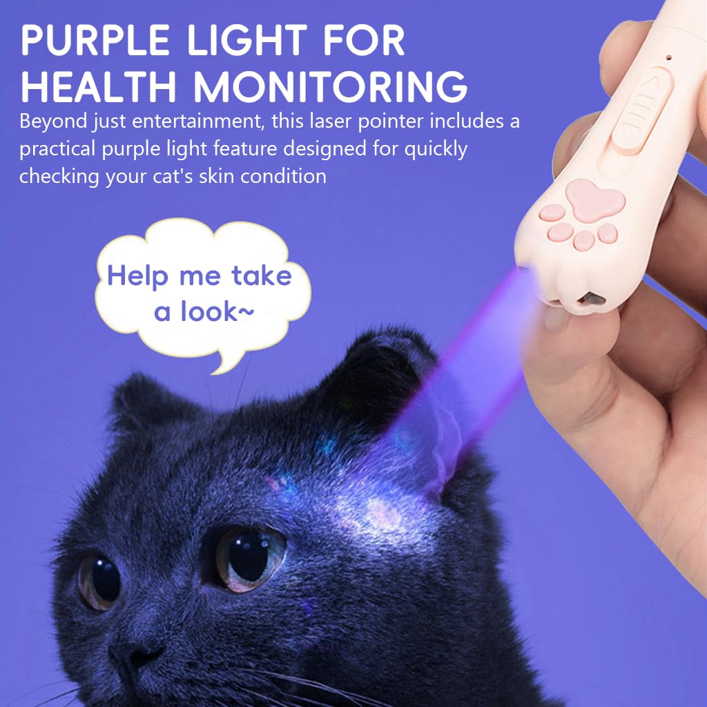Qpets Cat Laser Pointer, Cat Interactive Toy USB Rechargeable Laser Pointer with 5 Switchable Patterns Red Laser Pointer Pen Cat Toy Chasing Toy Cute Cat Claw Laser Pointer Pen