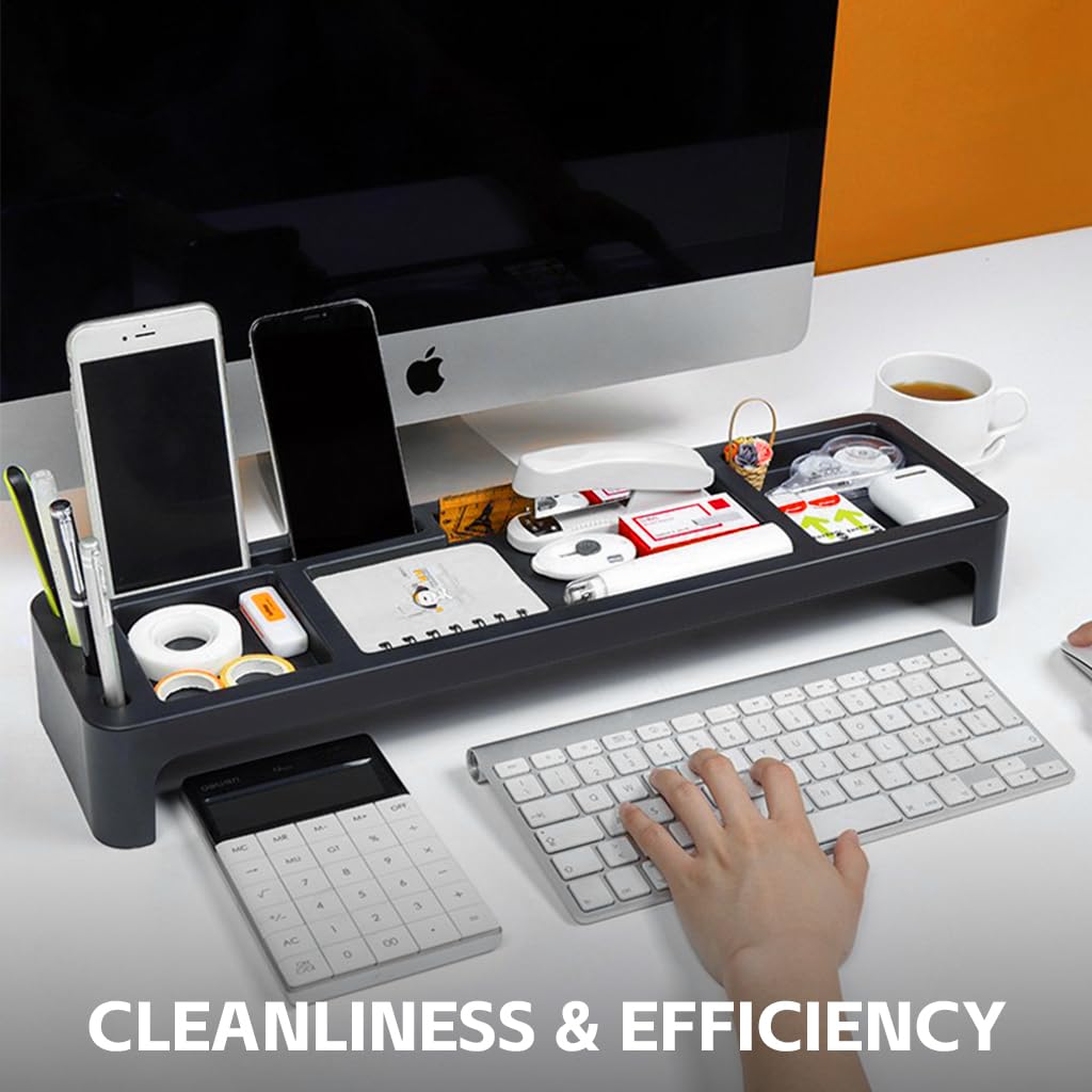 ZORBES Desk Organizer Shelf Space Saving Office Desk Organizer Pen Holder Multi Compartment Stationeries Tools Organzier Over Keyboard Organzier Stand, 47.5x14x7cm