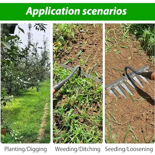 HASTHIP Heavy Duty Gardening Rake for Weed Removal, 5 Tines Gardening Rake for Grass Clippings, Weeding, Soil Preparation, Gardening Tools for Home Garden(Without Handle)