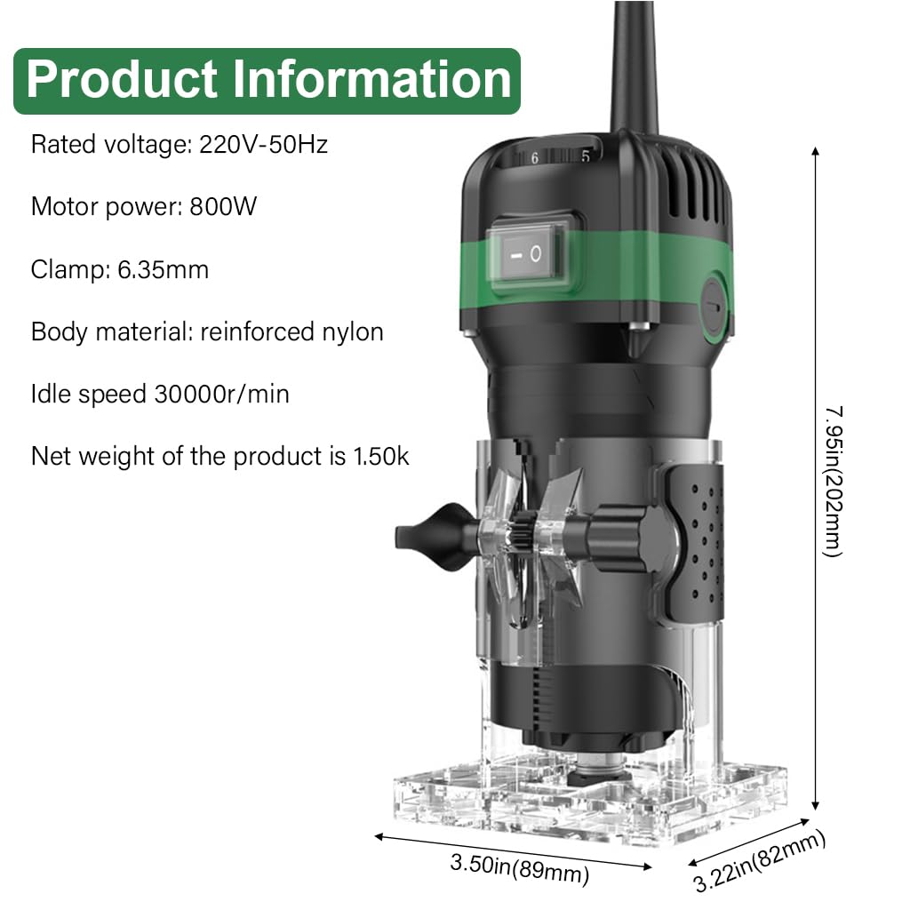 Serplex Electric Wood Router 800W Electric Wood Router Wood Trimmer 33000R/MIN Wood Router with 6 Speeds Anti-slip Handle Design Wood Work Router Tool for Sharping Edge, Trimming