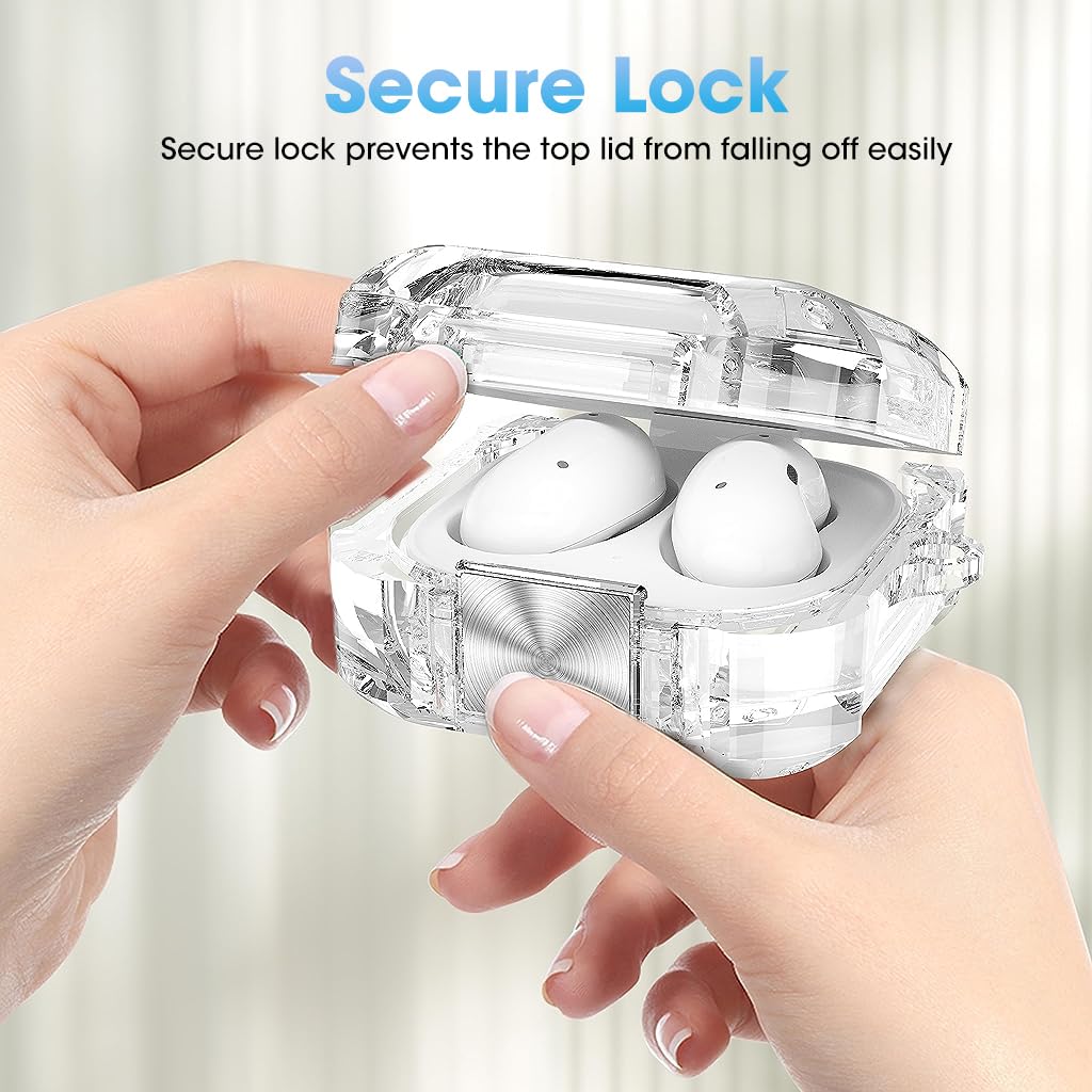 ZORBES Shockproof Case for Galaxy Buds 2 Pro/Galaxy Buds 2 Safe Case with Lock for Galaxy Buds 2 Charging Case Protection Crystal TPU Cover with Keychain (Clear)