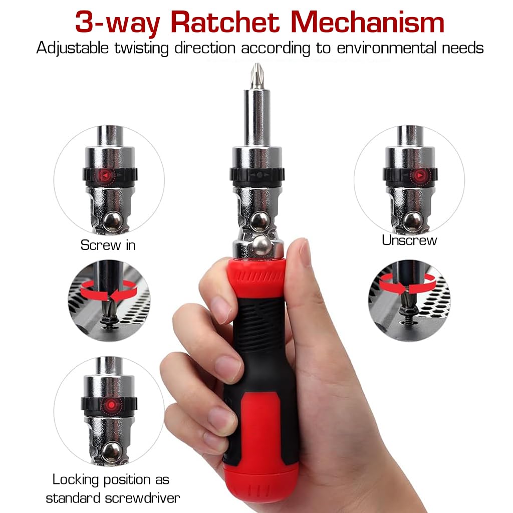 Serplex 13 in 1 Multi Screwdriver Tool Set Adjustable Angled Ratcheting Screwdriver 13pcs Chrome Vanadium Steel Bits with Bit Storage Design Portable Multi Screwdriver Household Tool Garage Tools