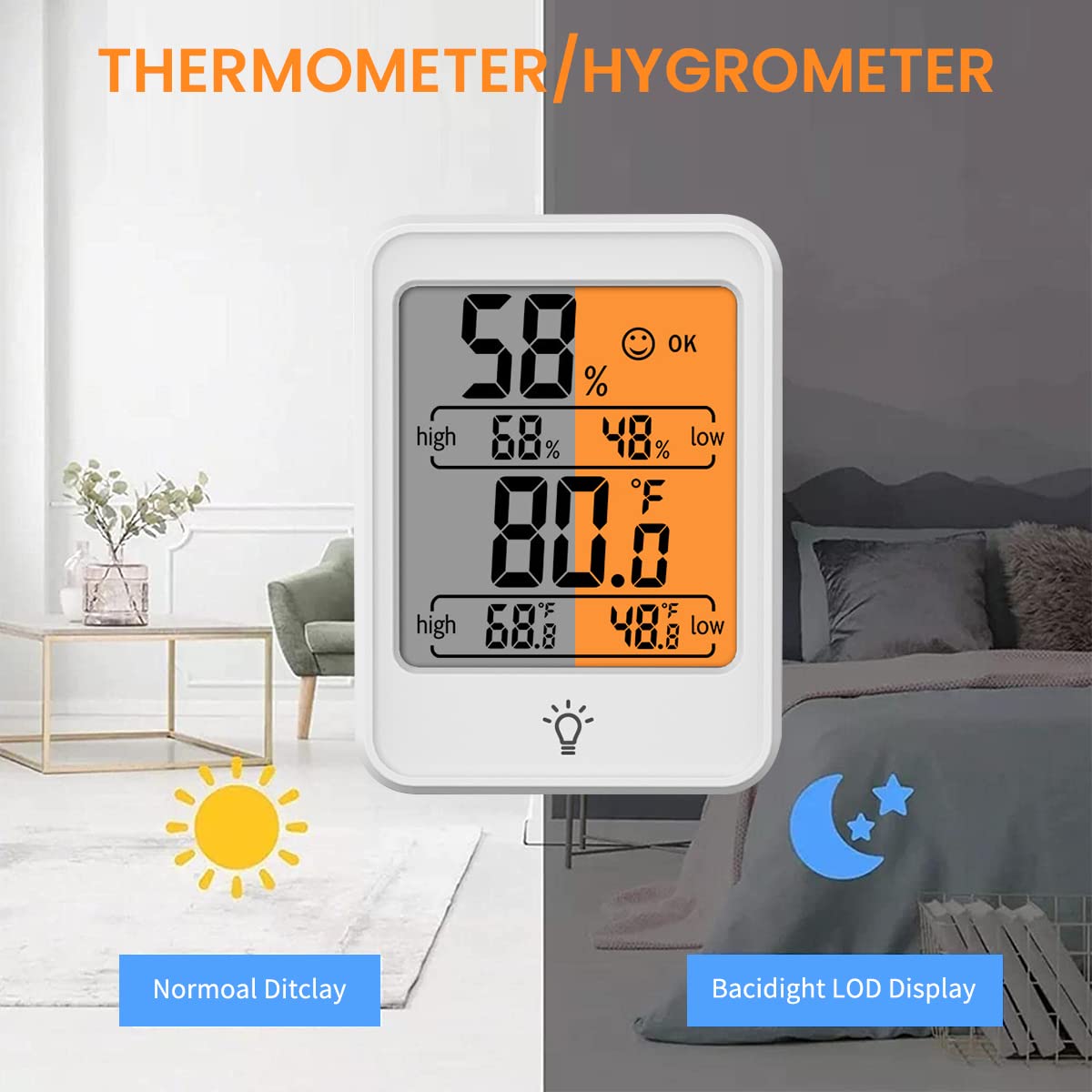 Serplex Electronic LCD Digital Display Indoor Thermometer Hygrometer Weather Station Monitor Hygrometer Backlit Humidity Guage Accurate Temperature Monitor Meter with Stand for Home Office Green House
