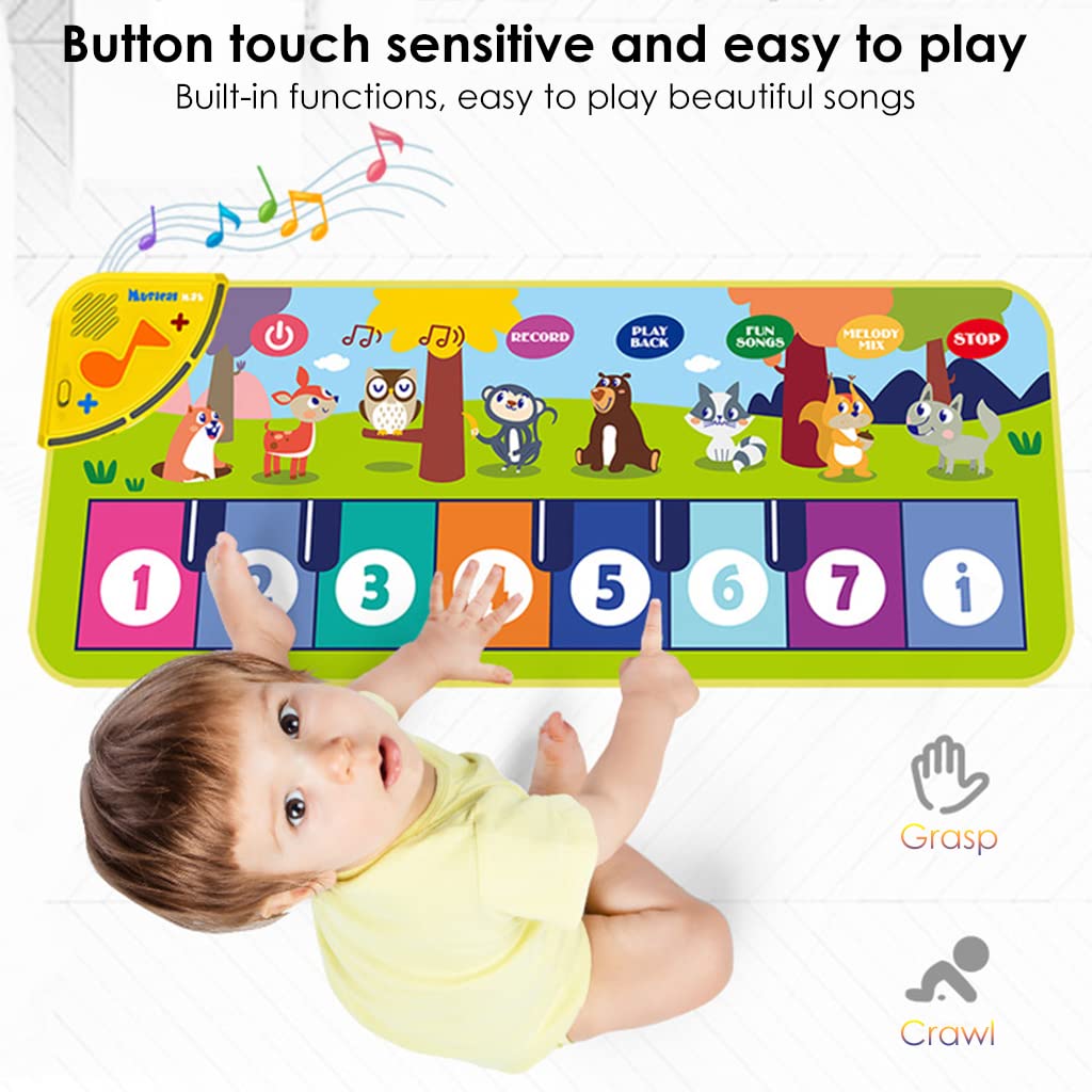 PATPAT Musical Mat for Kids,Piano Keyboard Dance Floor Mat Carpet Animal Blanket Touch Mat Musical Toys Early Education Toys for Girls Boys 1-3 Years Old(Mini Size for Hand Press 31.5x11.8in)