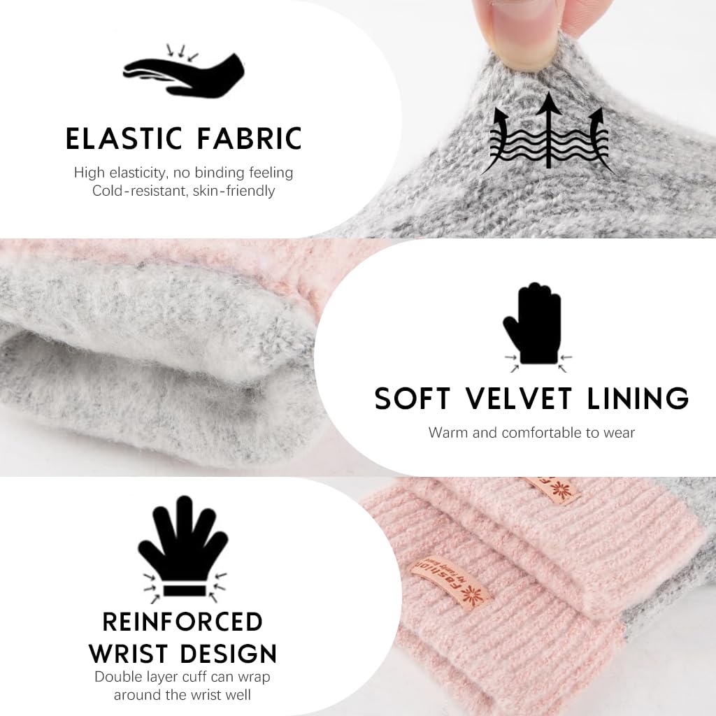 GUSTAVE Winter Warm Gloves for Women Fingerless Warm Gloves Soft Chinlon Fingerless Gloves Fashion Contrast Color Winter Gloves Chirstmas Gift for Women