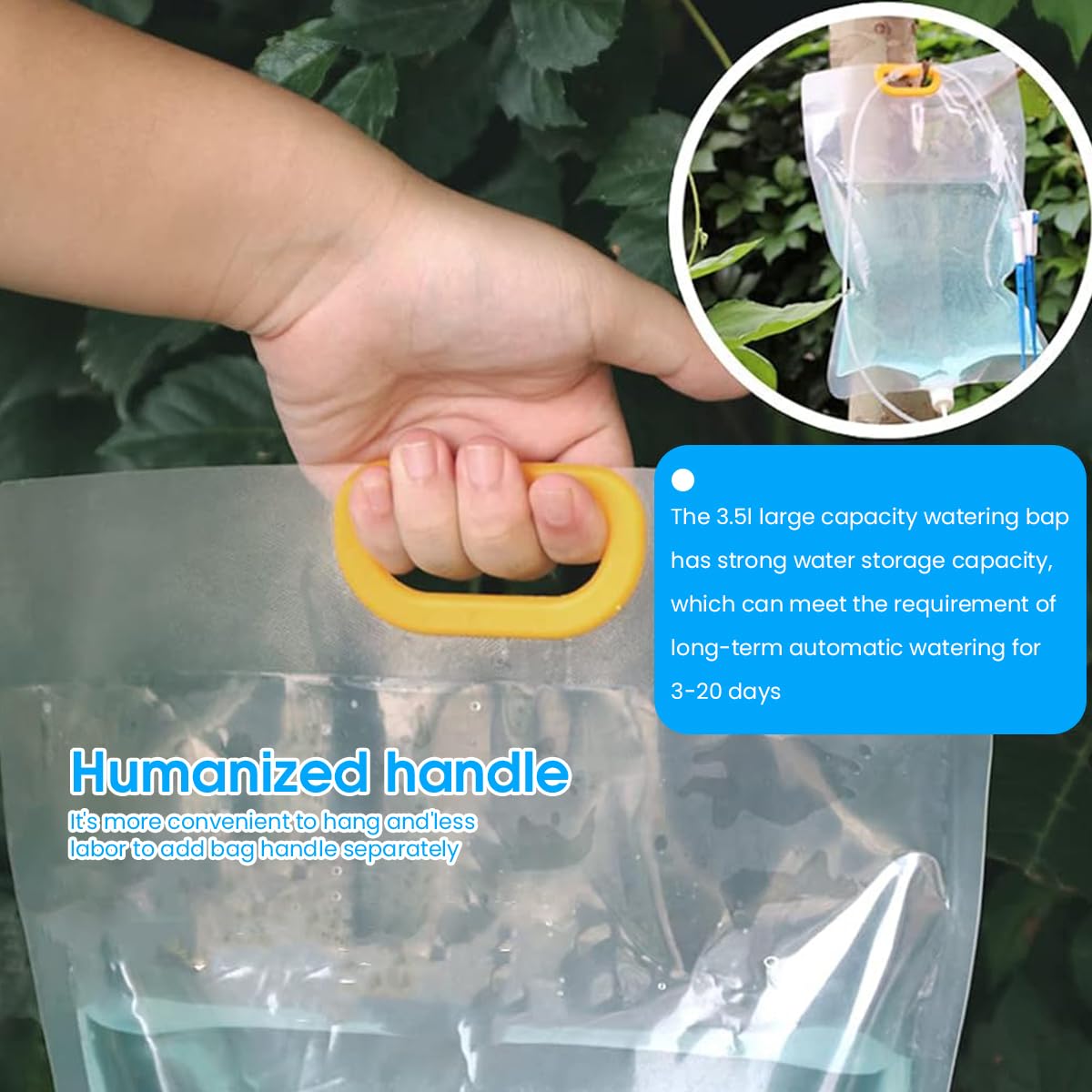 HASTHIP Drip Irrigation Device for Plants 3.5 L Slow Drip Irrigation Water Bag with 2 Dripping Outlets, Adjustable Flow Watering System Easy Auto Watering System Reusable Slow Irrigation Device