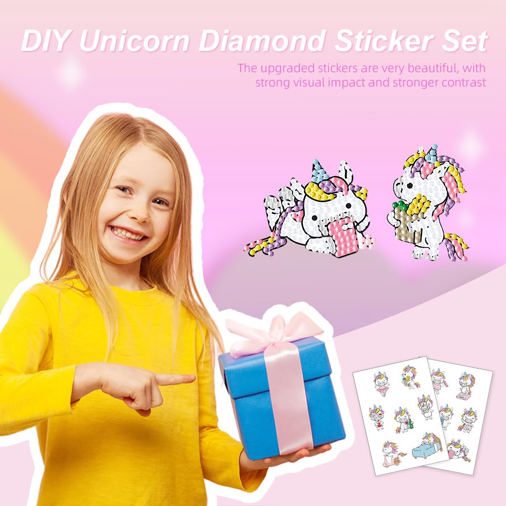 PATPAT Kids Diamond Art Stickers Kits - Diamond Art Crafts Gifts for Girls Ages 8-12 Gem Arts DIY Mosaic Diamond Dotz Sets Stickers