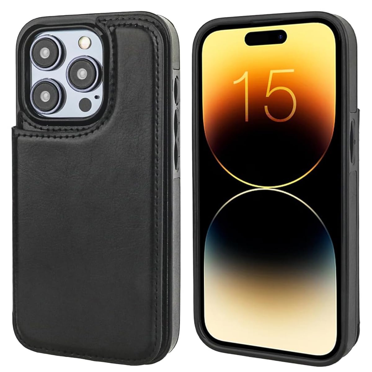 ZORBES Leather Phone Case for iPhone 15 Pro Max Stylish PU Phone Case with 4 Card Slots 2 in 1 Leather Phone Case for iPhone 15 Pro Max Snap Button Flip-Open Leather Wallet Phone Case Black