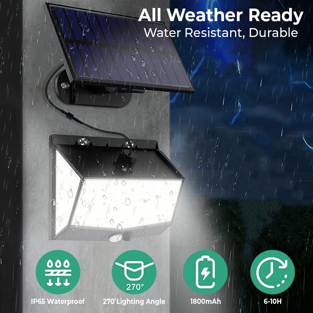 ELEPHANTBOAT 468 LEDs Solar Light Outdoor Waterproof Solar Motion Sensor Light with 3 Motion Modes Solar Wall Lights for Outdoor with 5 Meter Power Cable Solar Garden Lights