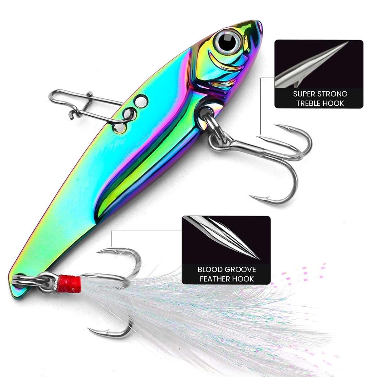 Proberos 5pcs Fishing Lures Dual Hook Fishing Lures Sinking Metal Lure Bait, 5 Sizes Color Metal Fishing Lures, 5g/7g/12g/15g/20g with Storage Box