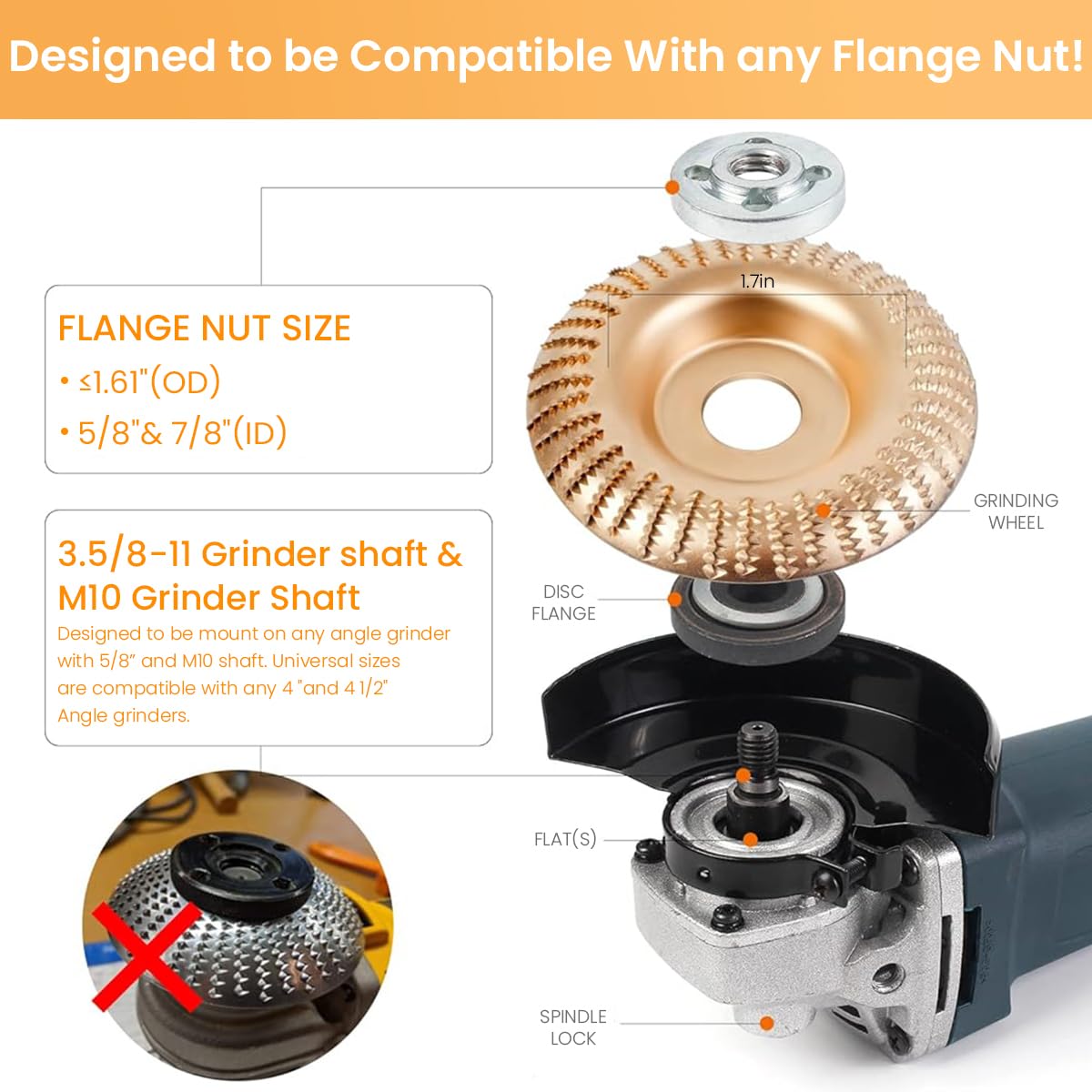 Serplex 5Pcs Angle Grinder Wood Carving Disc Set, 4 and 4 1/2 Angle Grinder Attachments with 5/8 inch Arbor, Stump Grinder Tool Grinding Wheel Shaping Disc for Wood Cutting, Grinder Cutting Wheel