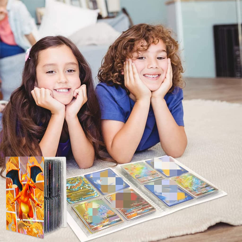 PATPAT Poke-mon Binder, Trading Cards Collector Album for 120 Poke-mon Cards Cartoon Laser Prints Bag Poke-mon Cards Binder Poke-mon Collection Cards Pack Bag Gift for Kids Boys Girls-Fire (No Cards)