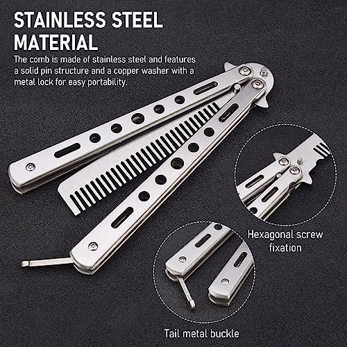 ZIBUYU® Butterfly Professional Training Comb Stainless Steel Folding Practice With Unsharpened Blade Stylish Saloon Tool for Beginners Silver 3PCS