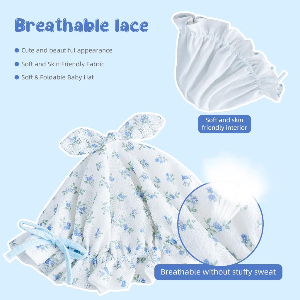 SNOWIE SOFT Baby Hat for Girls, Hat for Baby Girl Cute Fragrant Flowers Summer Hat Lovely Print Lace Edging Bucket Hat for Outdoor UV Protection Baby Cap 6-12 Months