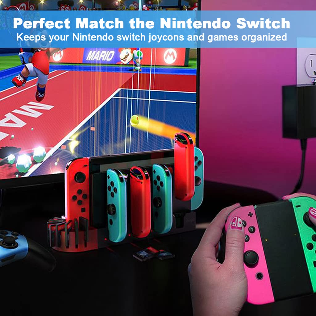 ZORBES 2 In 1 Switch Controller Charging Dock Extension For Switch&Oled Model Joycons Switch Controller Charging Dock Station With 9 Storage Slots For Switch Game Cartridges,Game Consoles,USB,Black
