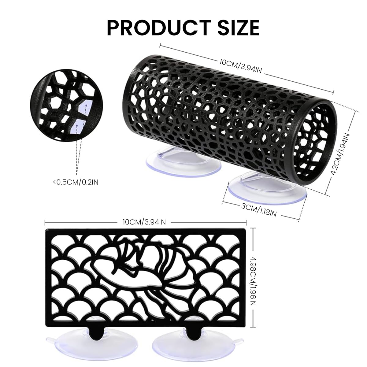 Qpets Betta Fish Tank Accessories Decoration with Suction Cup, Fish Hide Cave Tunnel Plastic Mesh Fish Tank Landscape Decoration Ornament - 2Pcs
