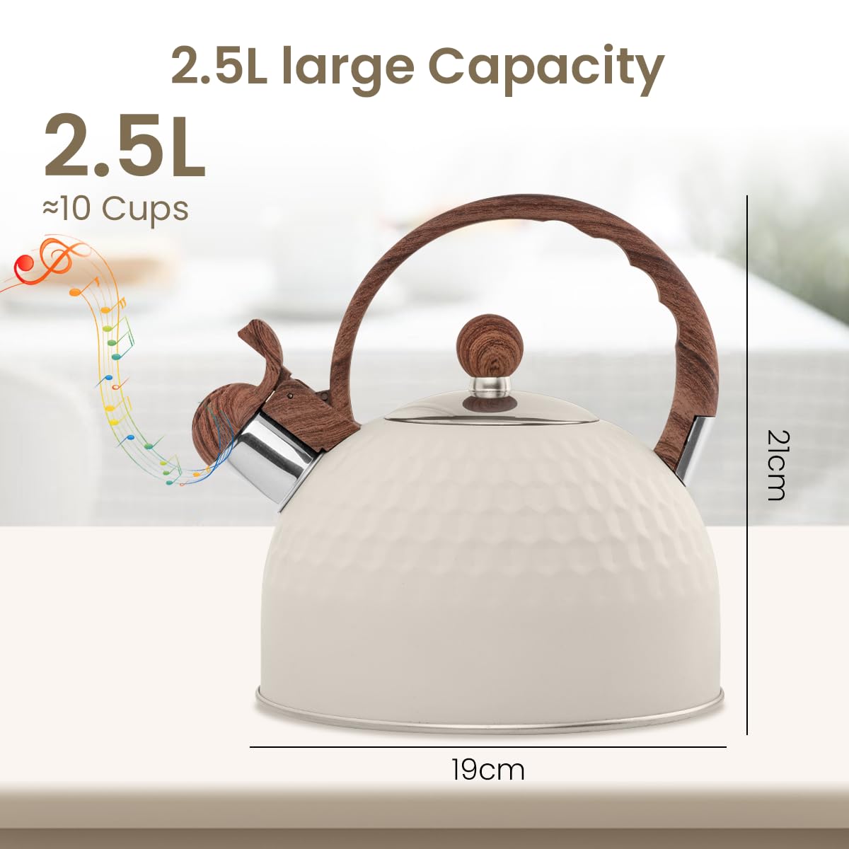 Supvox 2.5L Tea Kettle for Gas Stove and Induction Boiling Water Tea Pot Steel Kettle for Tea with High Pitch Whistle Anti Scald Handle Design Coffee Tea Pot for Kitchen Camping