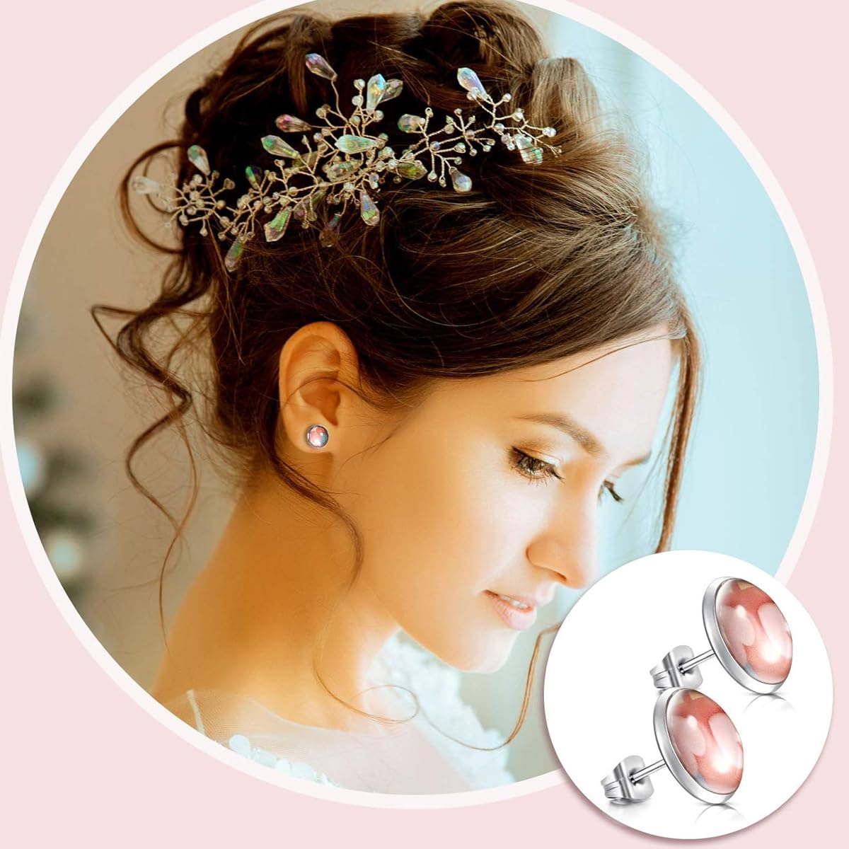 MAYCREATE 200 Pieces Studs Earrings for Women Studs Earrings with Silicone Earrings Back Stopper Stainless Steel Round Ear Stud Bases Transparent Studs Earrings for DIY Jewellery Making