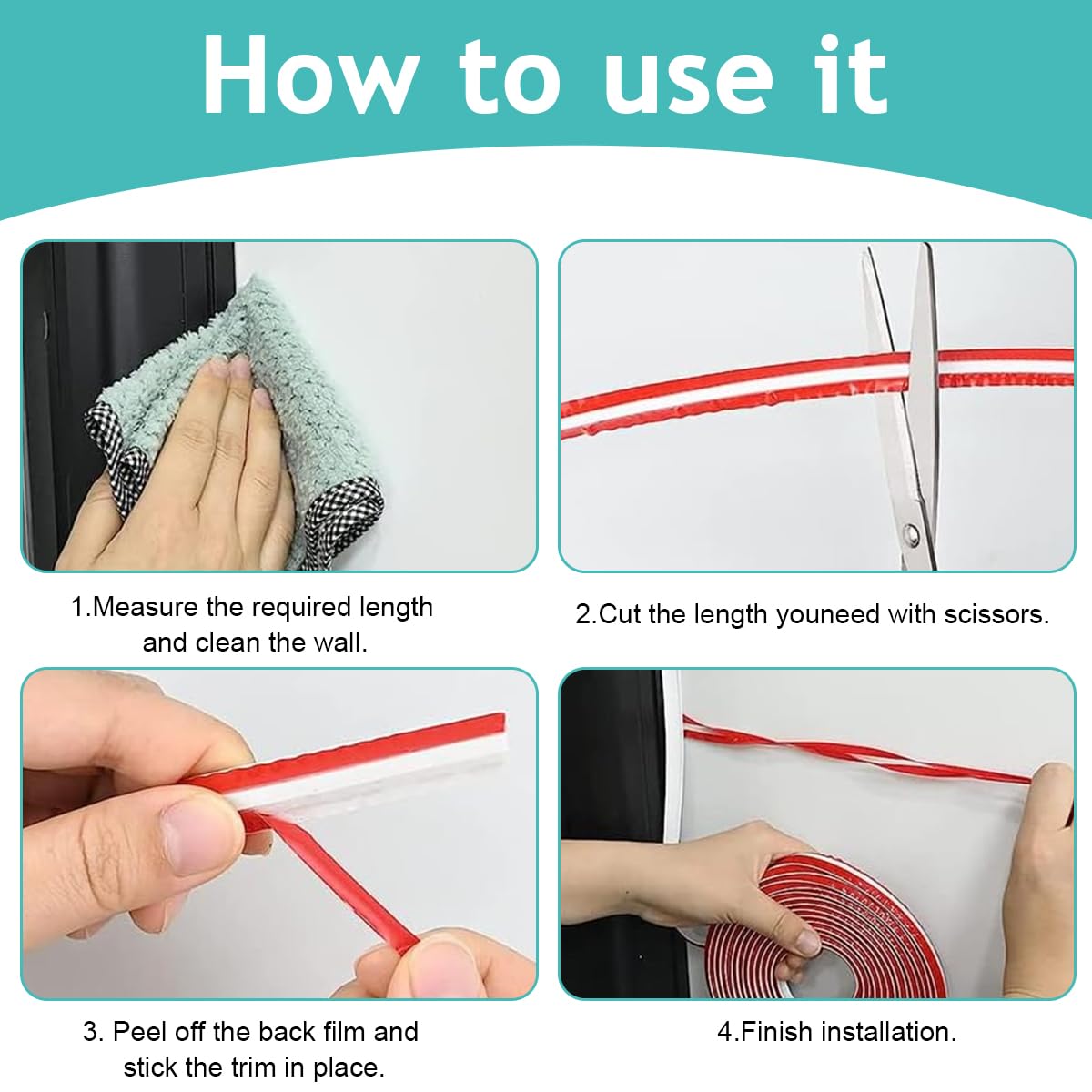HASTHIP Flexible Trim Caulk Strip, 16.4Ft Moulding Wall Corner Trim Self Adhesive, Peel and Stick Trim for Molding, Laminate Flooring, Wall Ceiling, Cabinet Countertop