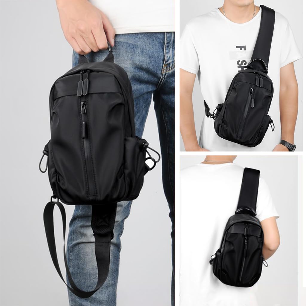 GUSTAVE Sling Bags for Men Oxford Cloth - Lightweight, USB Charging Port, Crossbody Bag for Men Multi-Compartment & Adjustable Strap for Daily Travel & Outdoor Activities
