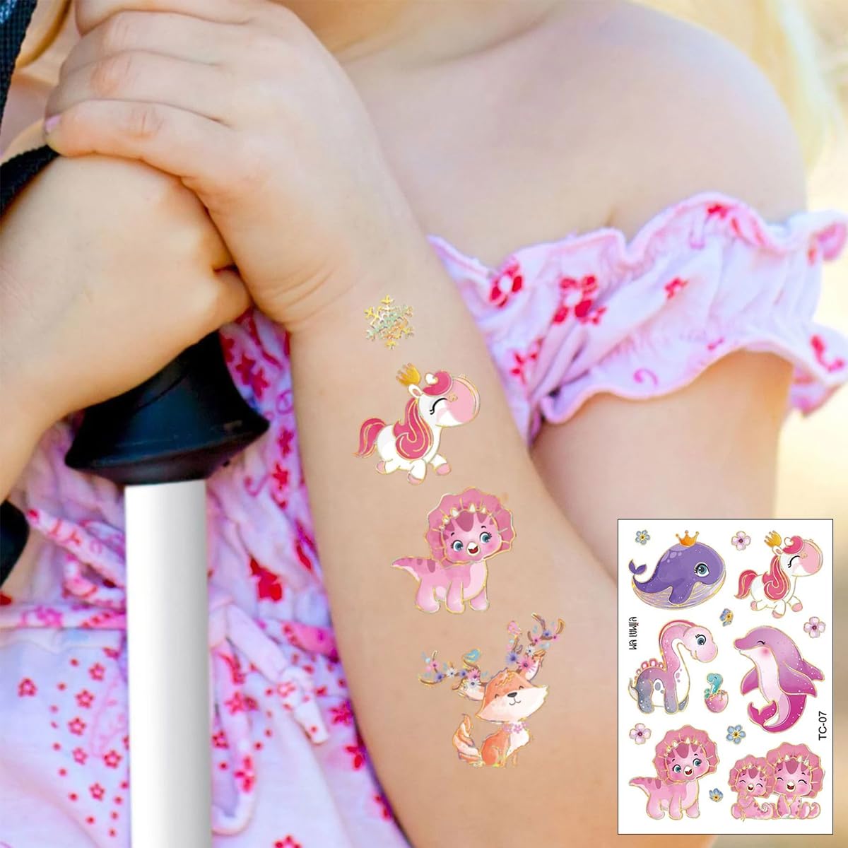 MAYCREATE Temporary Tattoo for Women Girls, Glitter Fake Tattoos Stickers for Face Arm Body, Adult Kids Freckle Tattoo Art for Rave Party Halloween (Cartoon Animal)