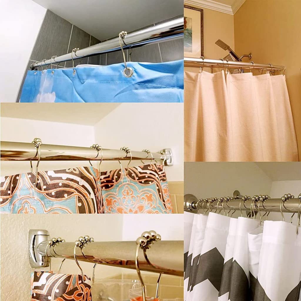 HASTHIP 24 pcs Stainless Steel Curtain Hooks for Bathroom Shower Rods Curtains, Shower Curtain Hooks Rings, Curtain Rings Metal-(6 x 4cm/2.3 x 1.6 inch, Silver)