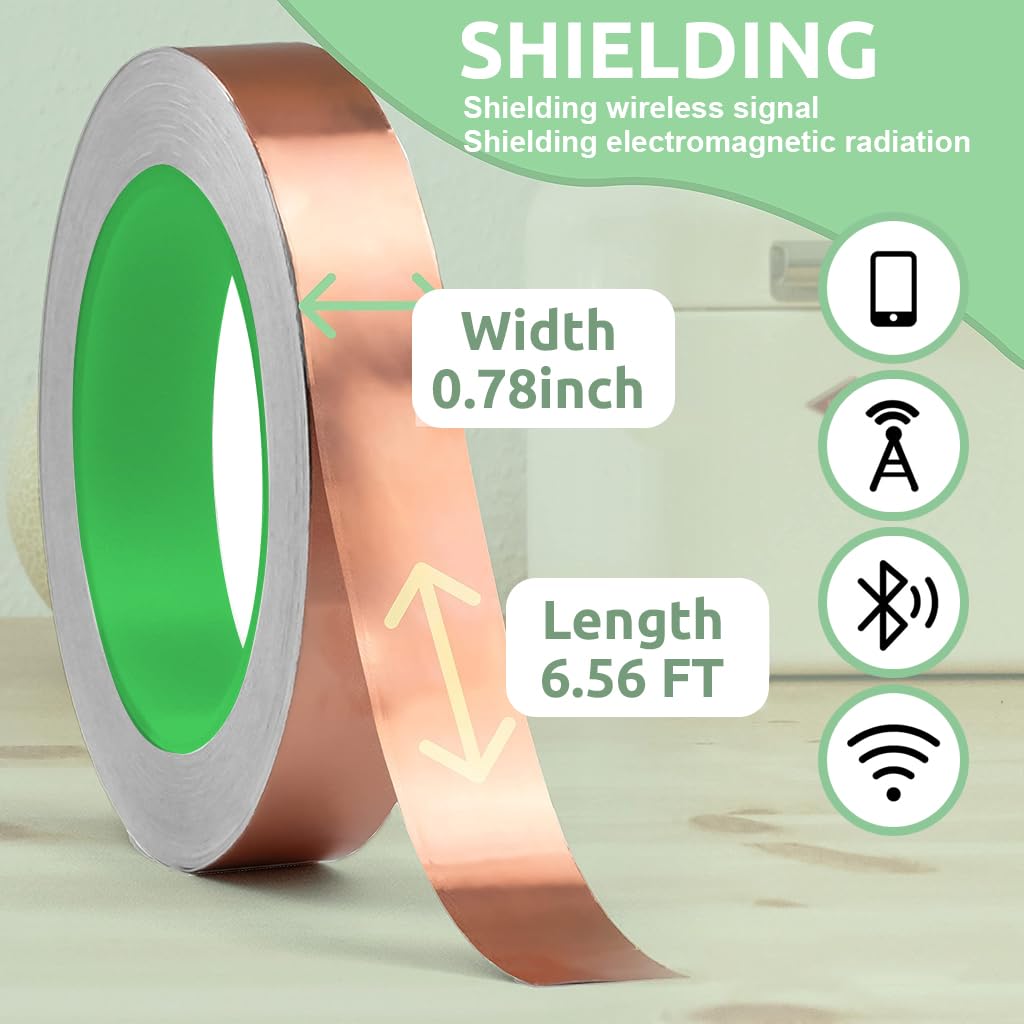 HASTHIP Copper Slug Tape 2cmx20m Copper Tape for Wrapping and Insulating Wire Circuits, Cuttable Self Adhesive Copper Tape High Temperature Resistant Electromagnetic Shielding Copper Tape