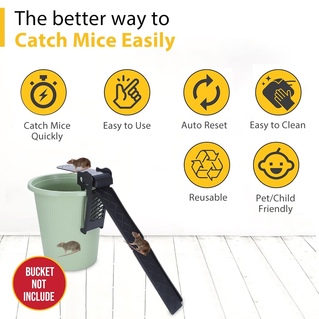 HASTHIP Mouse Trap for Mice, Rats, Chipmunks, Squirrels, Hamsters and Other Rodents, Reusable Trap Bucket Rat Catcher, Trap Door Style, Auto Reset, Humane Not not Fatal(Bucket Not Included)
