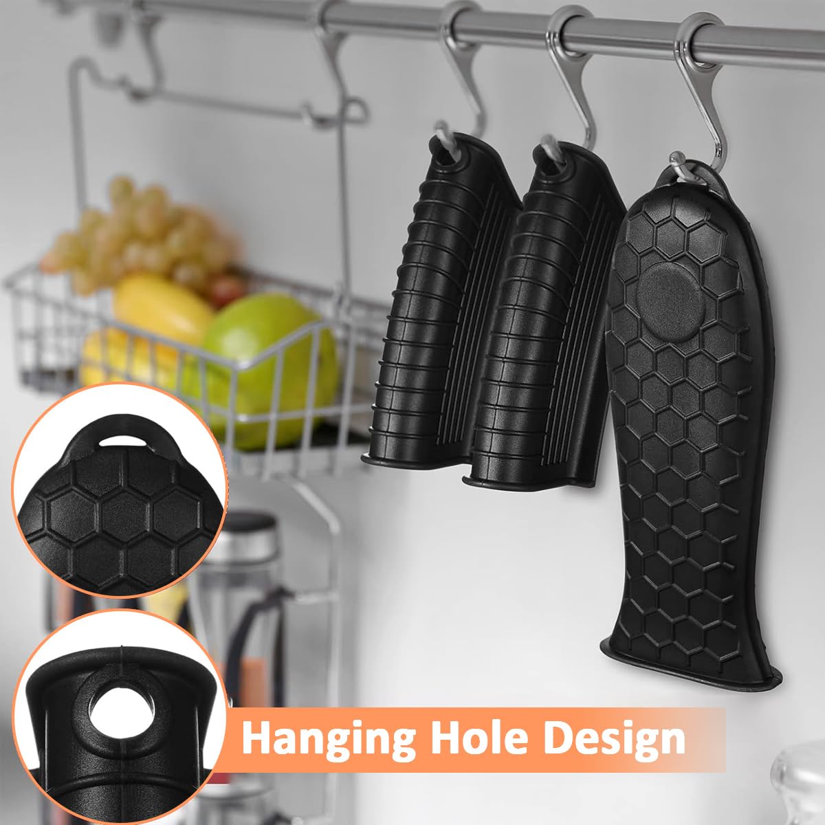 Supvox Cast Iron Fry Pan Silicone Pan Handle Covers - 6Pcs Cookware Heat Insulation Covers Set with Anti-Slip Handle Sleeve and Square Protector Mat for Pots, Pans, Stewing Pots, and Soup Bowls