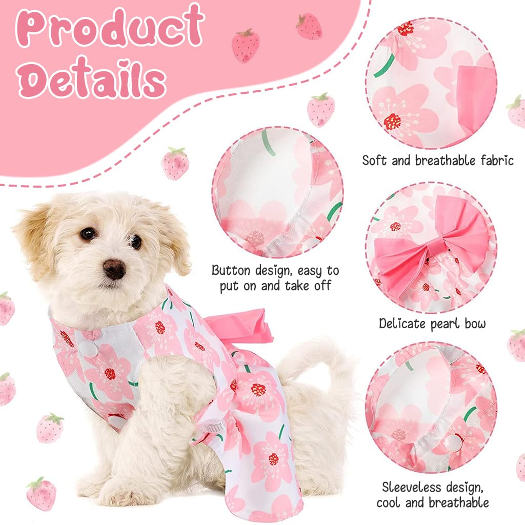 ZIBUYU Dog Dress for Small Medium Dogs and Cats Cute Floral Print Dog Clothes with Pink Bow Summer Dog Cat Dress Puppy Pet Clothes for Daily, Walking - Size M