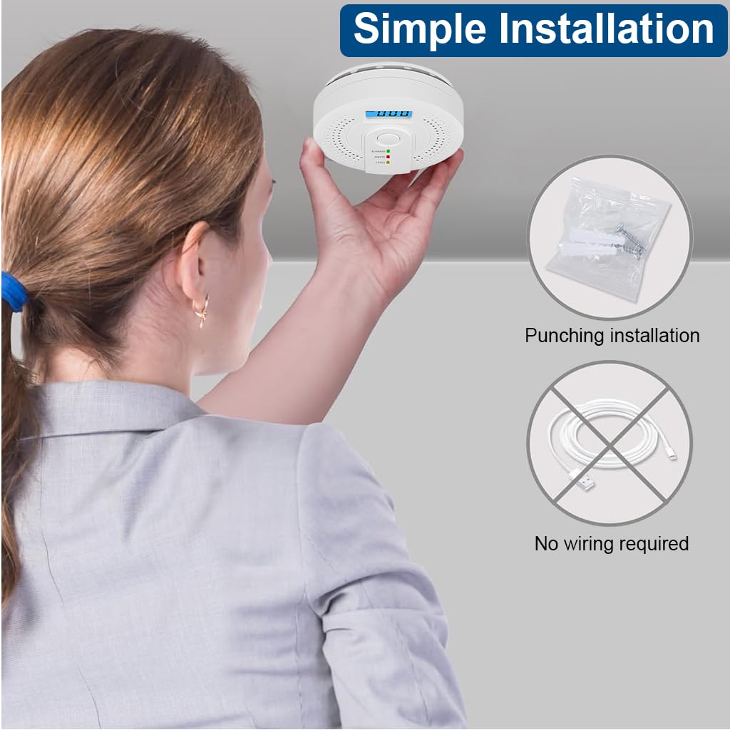 HASTHIP Carbon Monoxide Detector Carbon Monoxide Alarm Detectors with Digital Display & LED Lights, 85DB Loud Alarm CO Alarm Detector for Kitchen, Room, Battery Operated (Battery Not Included)