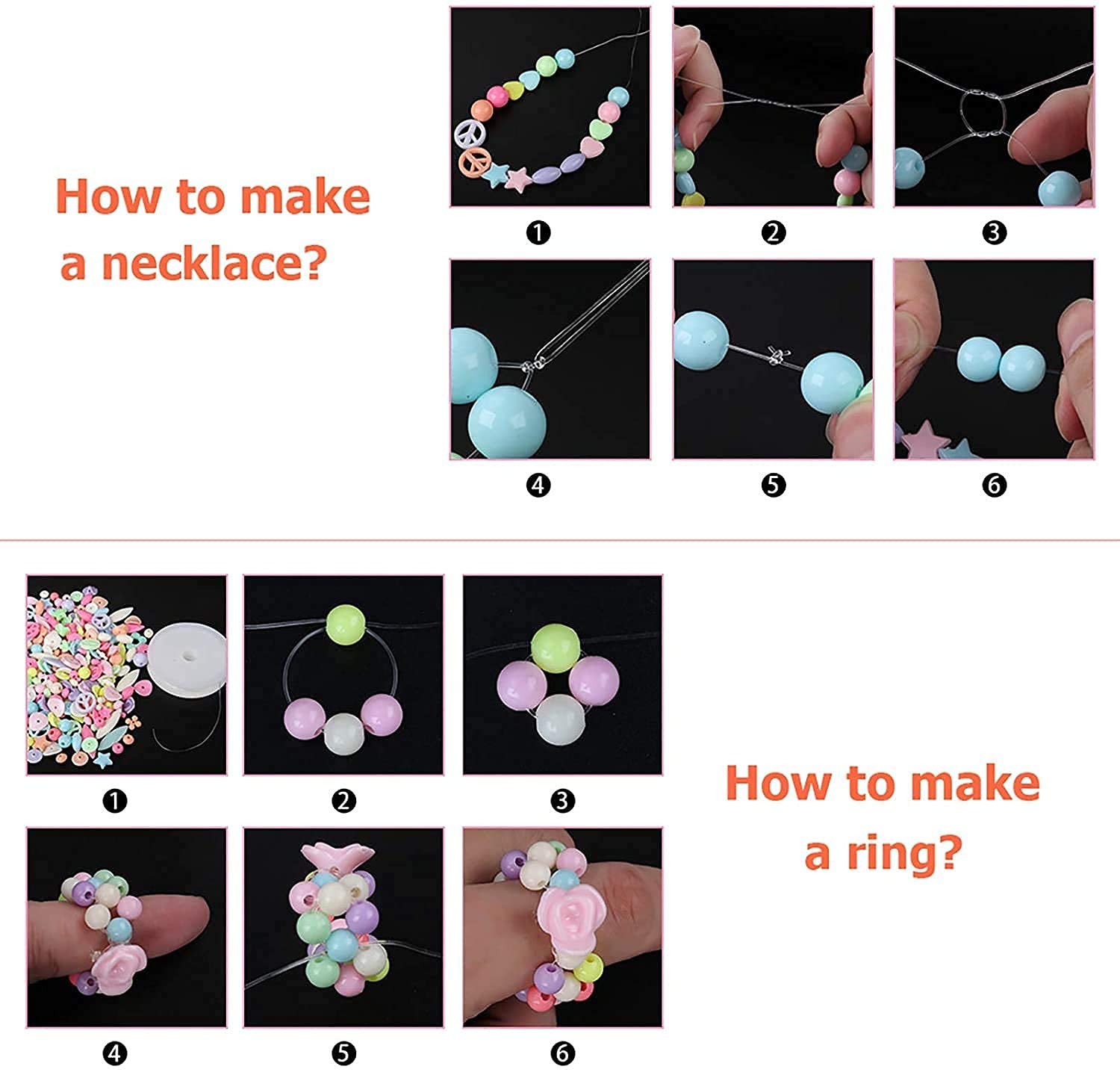 PATPAT Jewelry Making Kit,Girl DIY Bracelet Set,Fun and Colorful Beads,Children's Self-Made Necklace and Hair Band Ring, Birthday Gift, Suitable for Children Over Three Years Old (Pink), Acrylic