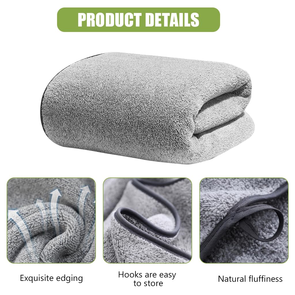 HASTHIP Bamboo Bath Towel, Super Absorbent, Large Cotton Antibacterial Bath Towels (55x27 Inches, Grey)
