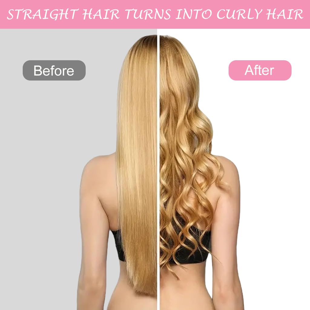 ZIBUYU Heatless Curling Rod Headband No Heat Silk Ribbon Curling Rod Hair Roller Curls with Hair Claw Clip Lazy Natural Soft Wave DIY Hair Rollers Styling Tool for Sleep in Overnight (Pink)
