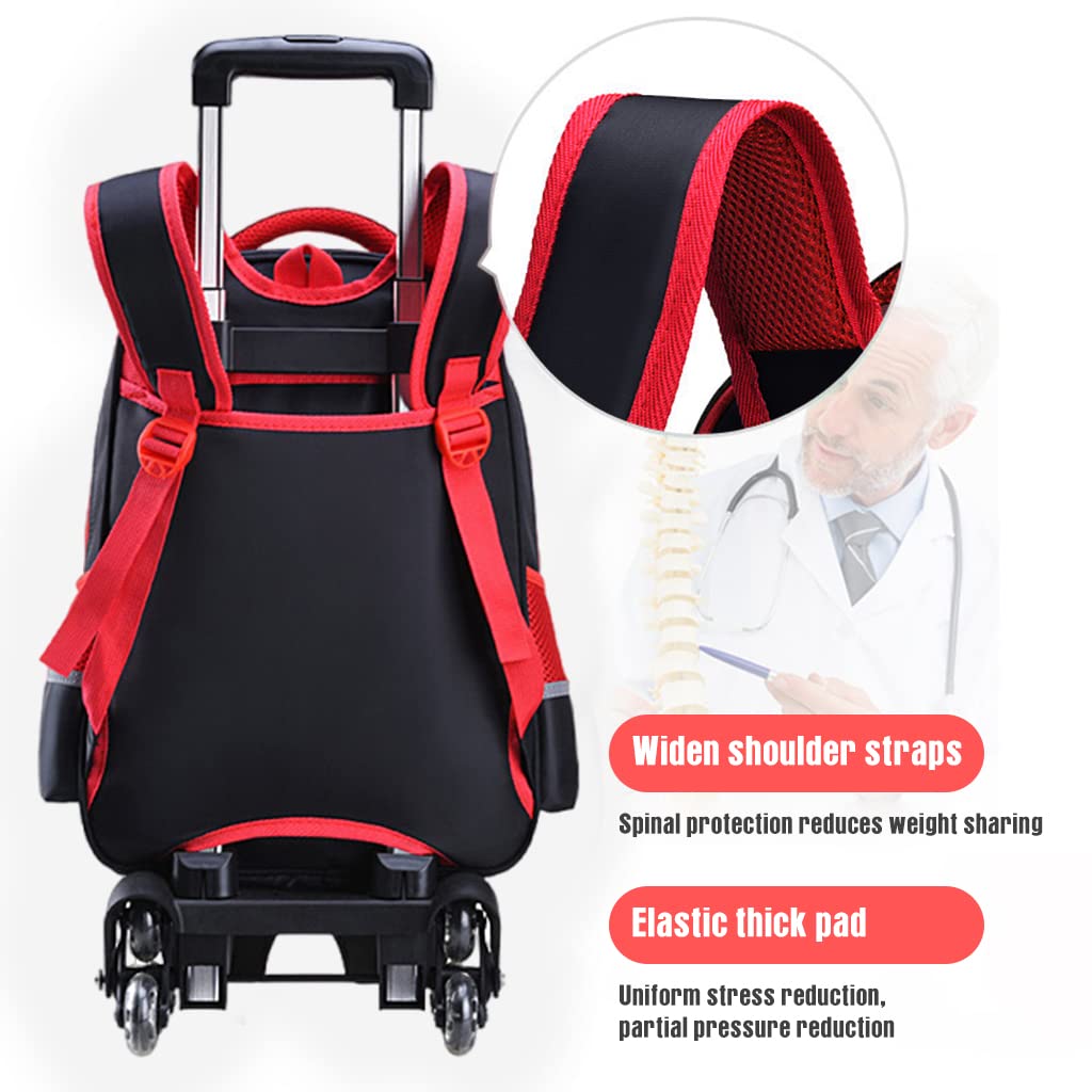 PALAY School Bags for Girls Boys Trolley Bag Primary School Backpack with 6 Wheel, Detachable Wheel Stand with Puller School Bag for 1-5 Grade Students