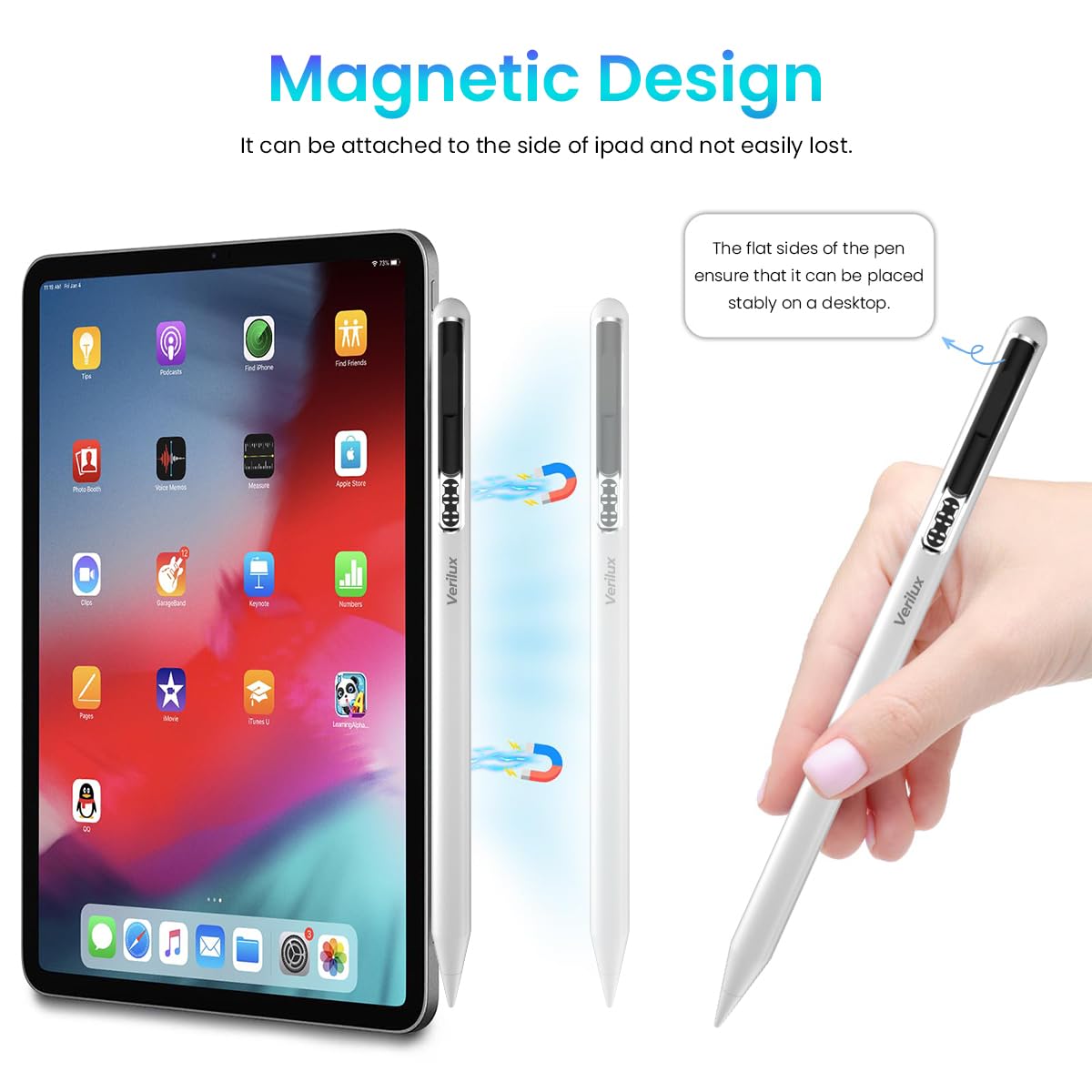 Verilux Stylus Pen for iPad, USB-C Apple Pencil with LED Power Display, Non-Bluetooth Connection Stylus Pen Compatible with iPad Pro 12.9/11