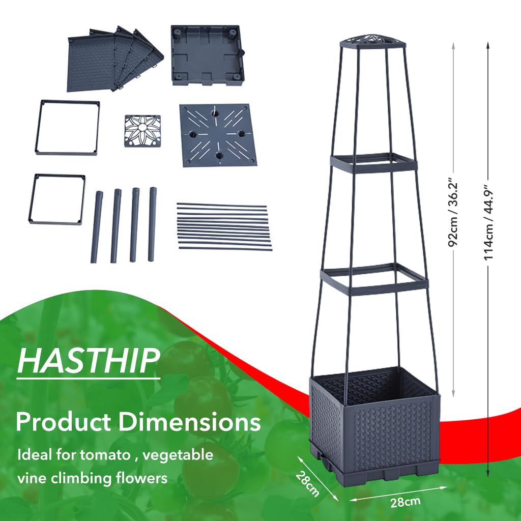 HASTHIP Planter Box for Twining Plants, Clinging Plants, Tendril Plants, Climbing Vegetables, Vegetables Pots for Home Garden with Draining Holes & Trellis
