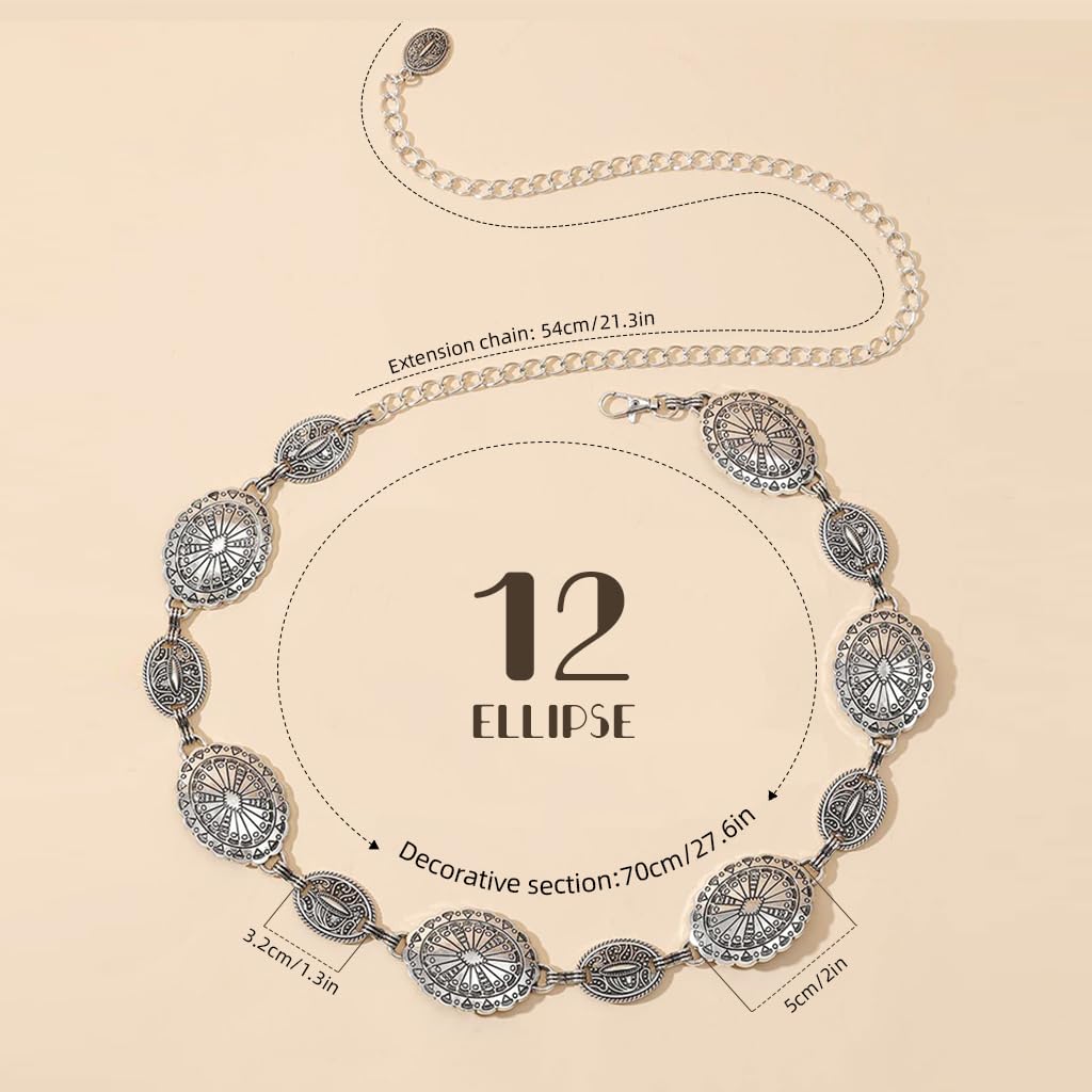 PALAY Boho Waist Belt for Women Silver Concho Belt Saree Waist Belt Metal Concho Belt Western Fashion Conchos Adjustable Concho Belt