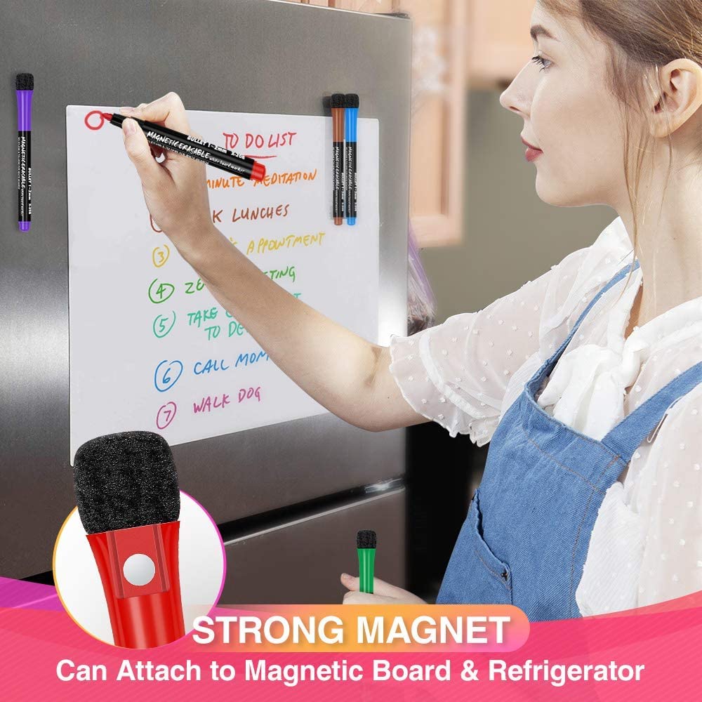 HASTHIP 12PCS Magnetic Dry Erase Markers, White Board Marker with Eraser Cap, Assorted Color Writing & Erasing 2 in 1 Marker Pen for Kids Teachers Office & School Supplies
