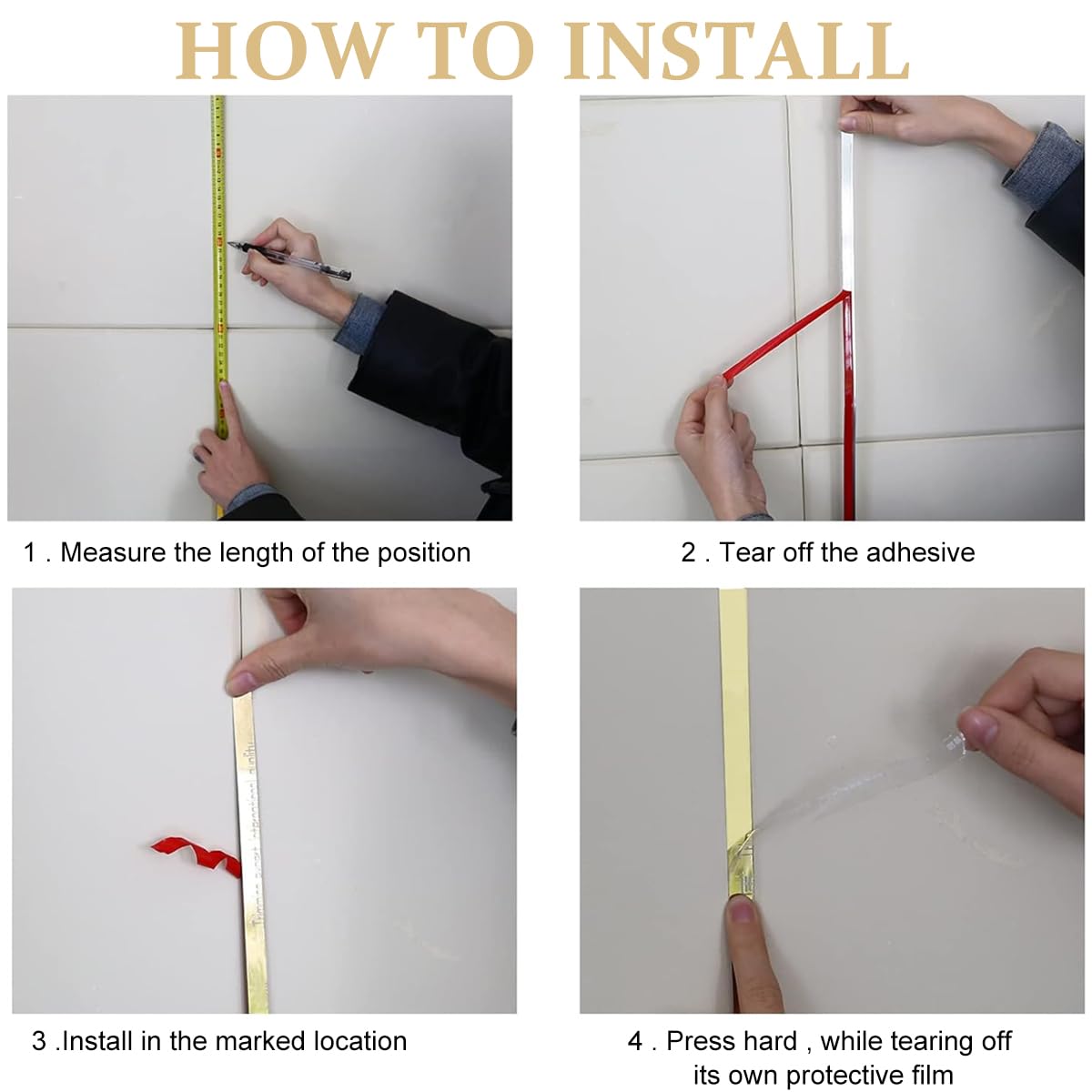 HASTHIP 2 pack16.4ft Golden Metal Trim Wall Strip for Wall Ceiling Floor Cabinet Tile Edge Moulding, 201 Stainless Steel Self Adhesive Peel and Stick Wall Trim