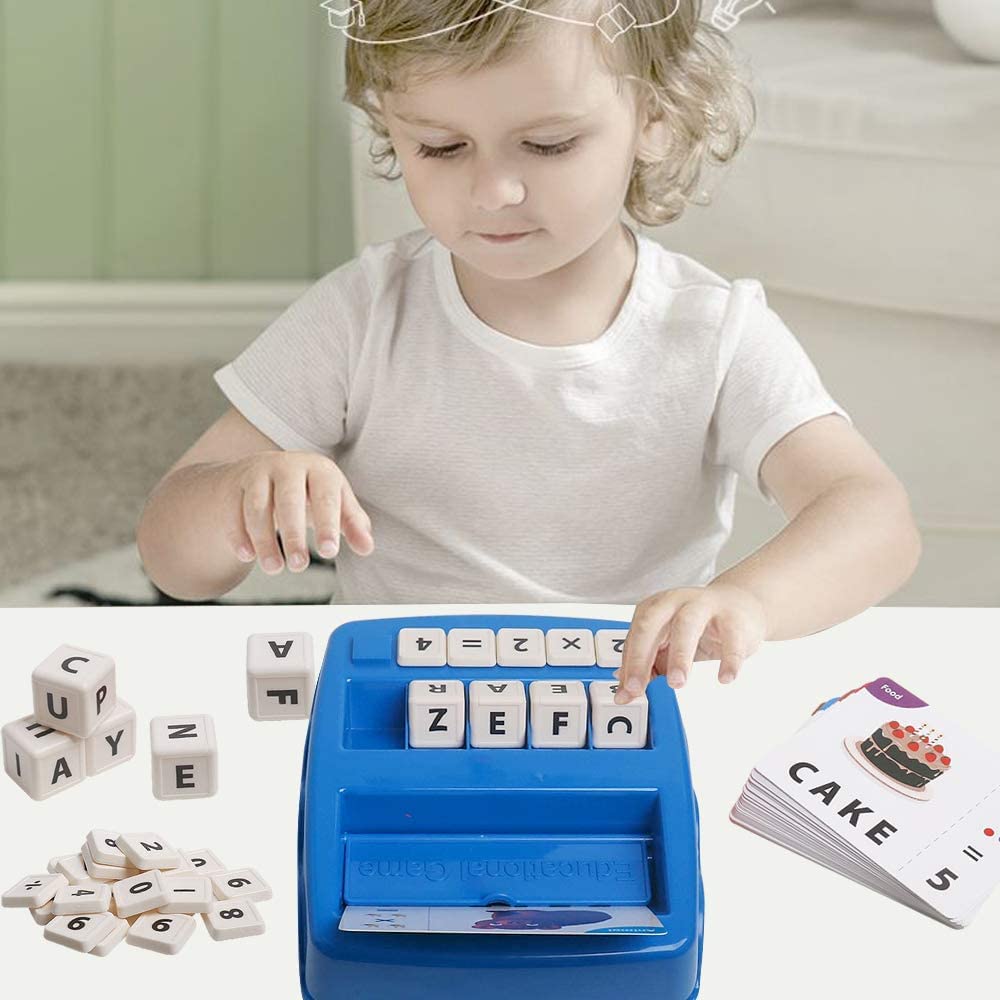 PATPAT Spelling Games for Kids,Brain Games for Kids with Flash Cards,2 in 1 Matching Letter Number Games for Boys and Girls Sight Words Recognition Kindergarten Teaching Tools Preschool 3-8 Mazarine