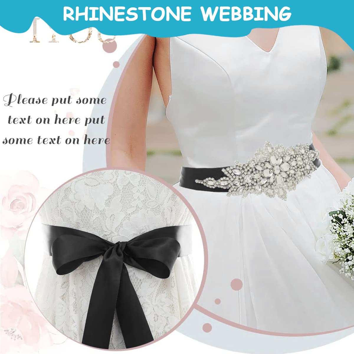 PALAY Crystal Sash Belts Bridal Belt for Wedding Dress, Handmade Ribbon Belt for Women, Rhinestone Bridesmaid Sash for Party, Blazer, Formal Dress Belts