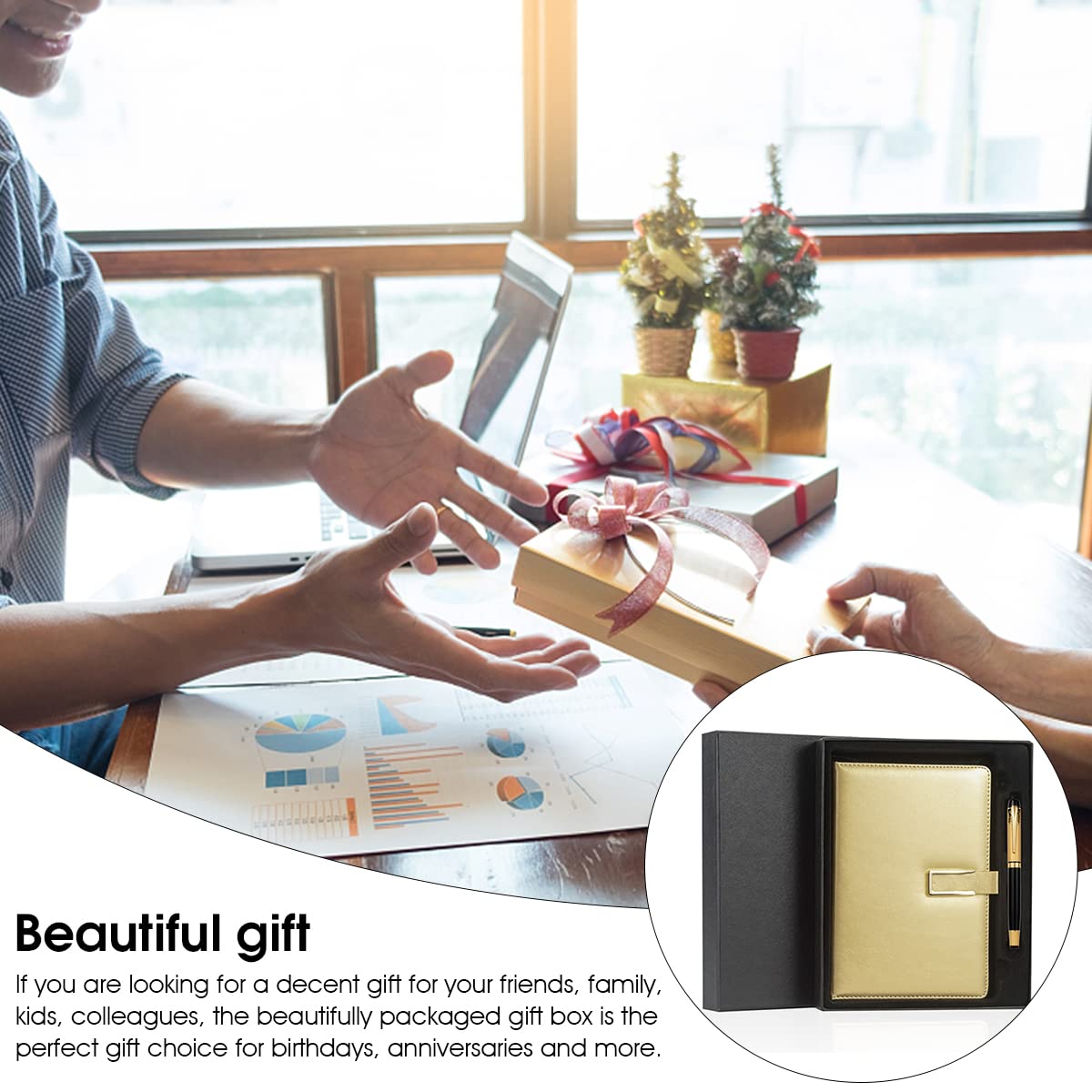 HASTHIP Gold Fountain Pen + Golden Notebook Gift Box Packing for School Office Writing Stationery, Metal Body Executive Pen for Husband Perfect Gifts Box Set