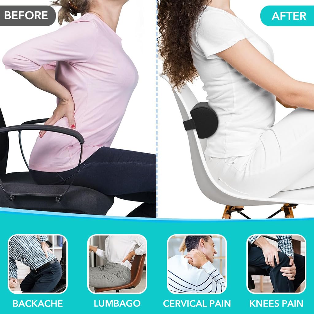 HANNEA Lumbar Support Pillow for Office Chair Lumbar Roll for Chair, Lumbar Roll Pillow for Relieving Back Pain & Improving Posture with Elastic Strap