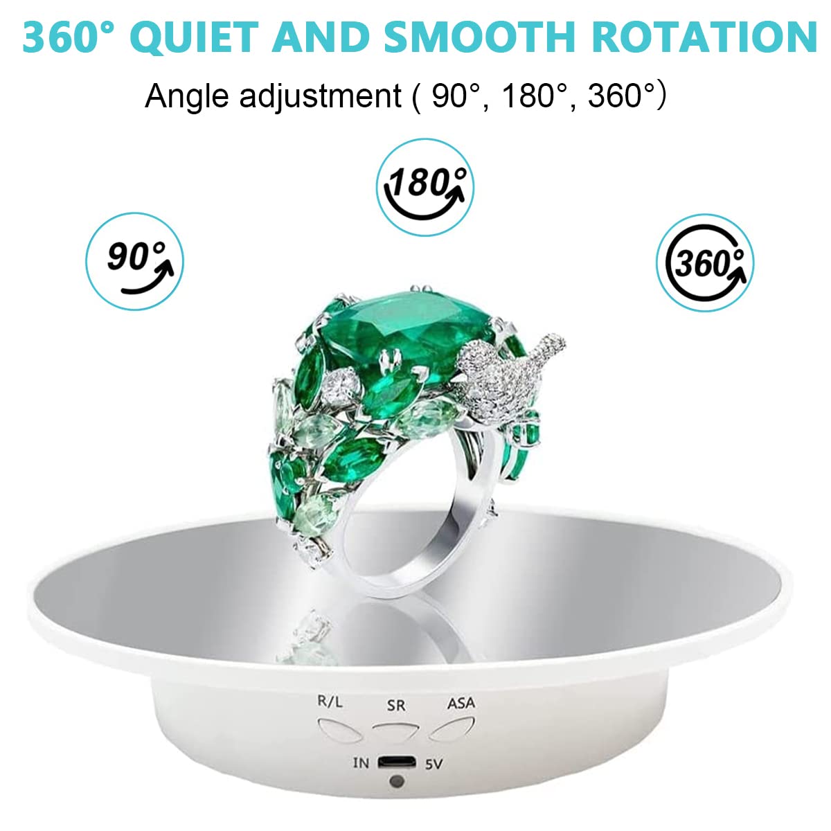 Supvox 1Pcs Rotating Display Stand with Mirror Finish, USB Charge 360 Degree Rotating Turntable, 20CM/Load 8KG, Multi-Functional Rotary Table for Photography, Jewelry, Cake (Without Battery)